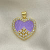 Oro Laminado Fancy Pendant, Gold Filled Style Heart Design, with White Cubic Zirconia, Purple Enamel Finish, Golden Finish, 05.381.0016.1