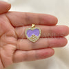 Oro Laminado Fancy Pendant, Gold Filled Style Heart Design, with White Cubic Zirconia, Purple Enamel Finish, Golden Finish, 05.381.0016.1