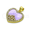 Oro Laminado Fancy Pendant, Gold Filled Style Heart Design, with White Cubic Zirconia, Purple Enamel Finish, Golden Finish, 05.381.0016.1
