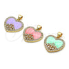 Oro Laminado Fancy Pendant, Gold Filled Style Heart Design, with White Cubic Zirconia, Purple Enamel Finish, Golden Finish, 05.381.0016.1