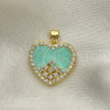 Oro Laminado Fancy Pendant, Gold Filled Style Heart Design, with White Cubic Zirconia, Turquoise Enamel Finish, Golden Finish, 05.381.0016.2
