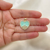 Oro Laminado Fancy Pendant, Gold Filled Style Heart Design, with White Cubic Zirconia, Turquoise Enamel Finish, Golden Finish, 05.381.0016.2