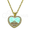 Oro Laminado Fancy Pendant, Gold Filled Style Heart Design, with White Cubic Zirconia, Turquoise Enamel Finish, Golden Finish, 05.381.0016.2