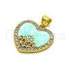 Oro Laminado Fancy Pendant, Gold Filled Style Heart Design, with White Cubic Zirconia, Turquoise Enamel Finish, Golden Finish, 05.381.0016.2
