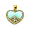 Oro Laminado Fancy Pendant, Gold Filled Style Heart Design, with White Cubic Zirconia, Turquoise Enamel Finish, Golden Finish, 05.381.0016.2