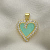 Oro Laminado Fancy Pendant, Gold Filled Style Heart Design, with White Cubic Zirconia, Turquoise Enamel Finish, Golden Finish, 05.381.0017