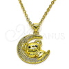 Oro Laminado Fancy Pendant, Gold Filled Style Kohala and Moon Design, with White and Black Micro Pave, Polished, Golden Finish, 05.381.0018