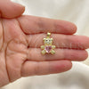 Oro Laminado Fancy Pendant, Gold Filled Style Teddy Bear and Heart Design, with Pink Cubic Zirconia and White Micro Pave, Polished, Golden Finish, 05.381.0001.5