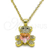 Oro Laminado Fancy Pendant, Gold Filled Style Teddy Bear and Heart Design, with Pink Cubic Zirconia and White Micro Pave, Polished, Golden Finish, 05.381.0001.5