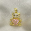 Oro Laminado Fancy Pendant, Gold Filled Style Teddy Bear and Heart Design, with Pink Cubic Zirconia and White Micro Pave, Polished, Golden Finish, 05.381.0001.5