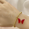 Oro Laminado Fancy Bracelet, Gold Filled Style Expandable Bead and Butterfly Design, with Light Siam Crystal and White Micro Pave, Polished, Golden Finish, 03.341.0112.3.07 (04 MM Thickness, 7 Inches Length)