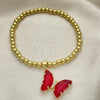 Oro Laminado Fancy Bracelet, Gold Filled Style Expandable Bead and Butterfly Design, with Light Siam Crystal and White Micro Pave, Polished, Golden Finish, 03.341.0112.3.07 (04 MM Thickness, 7 Inches Length)