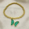 Oro Laminado Fancy Bracelet, Gold Filled Style Expandable Bead and Butterfly Design, with Emerald Crystal and White Micro Pave, Polished, Golden Finish, 03.341.0112.4.07