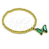Oro Laminado Fancy Bracelet, Gold Filled Style Expandable Bead and Butterfly Design, with Emerald Crystal and White Micro Pave, Polished, Golden Finish, 03.341.0112.4.07 (04 MM Thickness, 7 Inches Length)