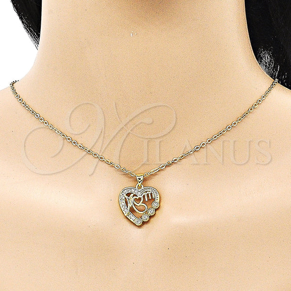Gold Filled Pendant — Fancy Pendant Heart and Mom Design with White — alternate product view — SKU 151879 | Oro Laminado dije — elegante Pendant corazón and Mom diseño with blanco — SKU 151879