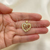 Oro Laminado Fancy Pendant, Gold Filled Style Heart and Mom Design, with White Cubic Zirconia, Polished, Golden Finish, 05.341.0065
