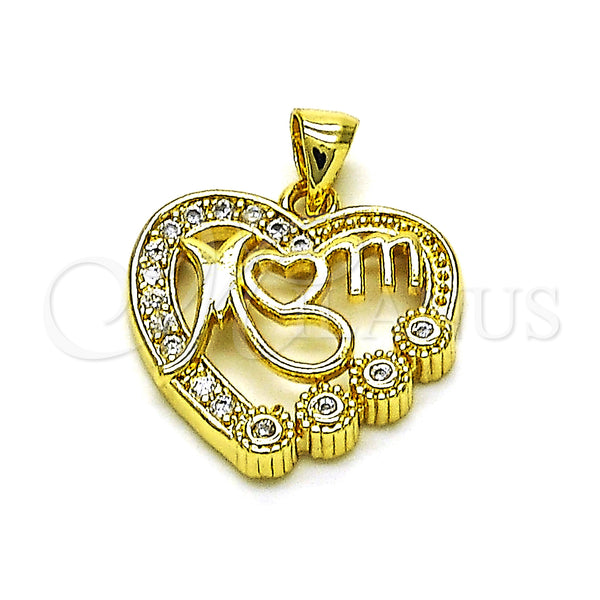 Gold Filled Pendant — Fancy Pendant Heart and Mom Design with White — main product view — SKU 151879 | Oro Laminado dije — elegante Pendant corazón and Mom diseño with blanco — SKU 151879