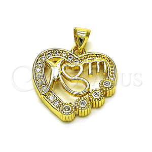 Gold Filled Pendant — Fancy Pendant Heart and Mom Design with White — main product view — SKU 151879 | Oro Laminado dije — elegante Pendant corazón and Mom diseño with blanco — SKU 151879