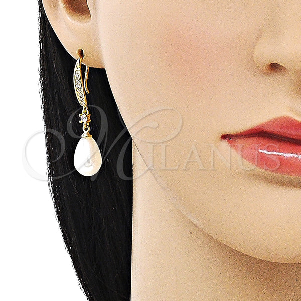 Gold Filled Ring — Long Earring Teardrop Design with Ivory Pearl and — alternate product view — SKU 151888 | Oro Laminado anillo — Long Earring Teardrop diseño with Ivory Pearl and — SKU 151888