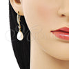Oro Laminado Long Earring, Gold Filled Style Teardrop Design, with Ivory Pearl and White Cubic Zirconia, Polished, Golden Finish, 02.387.0111