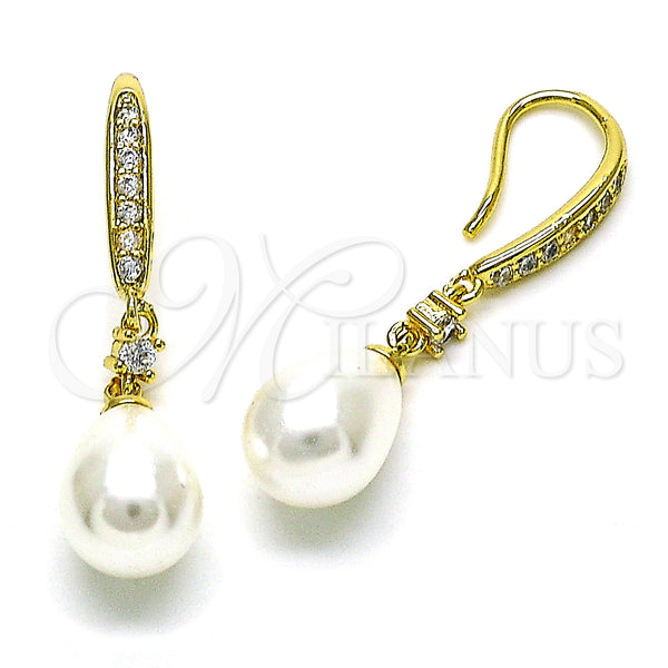 Gold Filled Ring — Long Earring Teardrop Design with Ivory Pearl and — main product view — SKU 151888 | Oro Laminado anillo — Long Earring Teardrop diseño with Ivory Pearl and — SKU 151888