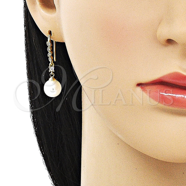Gold Filled Ring — Long Earring Ball Design with Ivory Pearl and — alternate product view — SKU 151889 | Oro Laminado anillo — Long Earring Ball diseño with Ivory Pearl and — SKU 151889