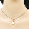 Oro Laminado Earring and Pendant Adult Set, Gold Filled Style Ball Design, with Ivory Pearl and White Cubic Zirconia, Polished, Golden Finish, 10.387.0013