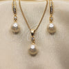 Oro Laminado Earring and Pendant Adult Set, Gold Filled Style Ball Design, with Ivory Pearl and White Cubic Zirconia, Polished, Golden Finish, 10.387.0013