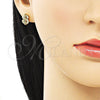 Oro Laminado Stud Earring, Gold Filled Style Money Sign Design, with White Micro Pave, Polished, Golden Finish, 02.342.0235