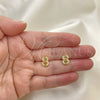 Oro Laminado Stud Earring, Gold Filled Style Money Sign Design, with White Micro Pave, Polished, Golden Finish, 02.342.0235