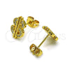 Oro Laminado Stud Earring, Gold Filled Style Money Sign Design, with White Micro Pave, Polished, Golden Finish, 02.342.0235