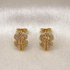 Oro Laminado Stud Earring, Gold Filled Style Money Sign Design, with White Micro Pave, Polished, Golden Finish, 02.342.0235
