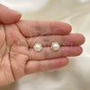 Oro Laminado Stud Earring, Gold Filled Style with Ivory Pearl and White Micro Pave, Polished, Golden Finish, 02.342.0245