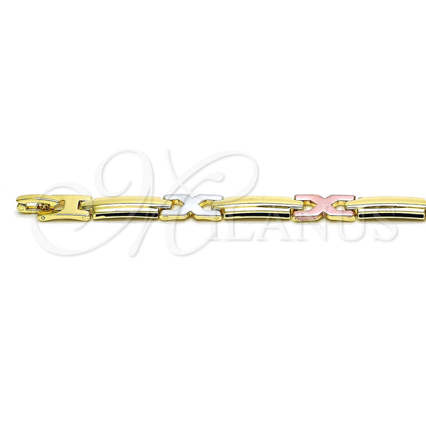 Gold Filled Bracelet — Solid Bracelet Polished Tricolor 03. 07 MM Thickness — alternate product view — SKU 151910 | Oro Laminado brazalete — Solid Bracelet pulido Tricolor 03. 07 MM Thickness — SKU 151910