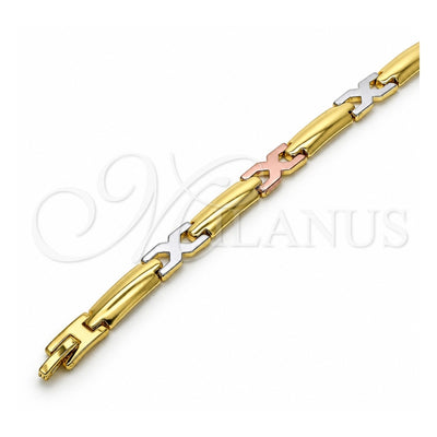 Oro Laminado Solid Bracelet, Gold Filled Style Polished, Tricolor, 03.102.0051.08 (07 MM Thickness, 8 Inches Length)