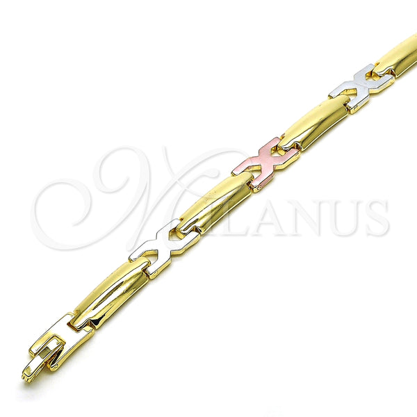 Oro Laminado Solid Bracelet, Gold Filled Style Polished, Tricolor, 03.102.0051.08 (07 MM Thickness, 8 Inches Length)