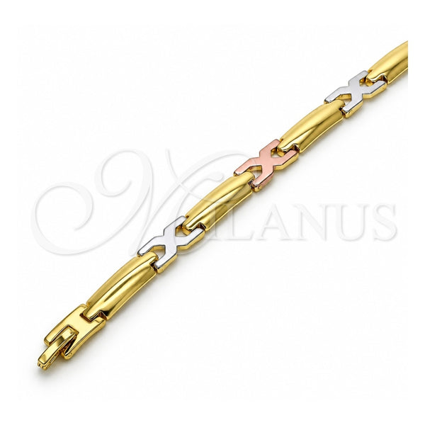 Oro Laminado Solid Bracelet, Gold Filled Style Polished, Tricolor, 03.102.0051.08 (07 MM Thickness, 8 Inches for wholesale, main product view