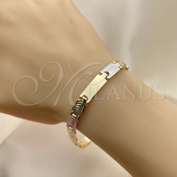Gold Filled Bracelet — Solid Bracelet Polished Tricolor 03. 07 MM Thickness — alternate product view — SKU 151911 | Oro Laminado brazalete — Solid Bracelet pulido Tricolor 03. 07 MM Thickness — SKU 151911