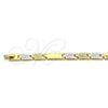 Oro Laminado Solid Bracelet, Gold Filled Style Polished, Tricolor, 03.102.0052.08 (07 MM Thickness, 8 Inches Length)