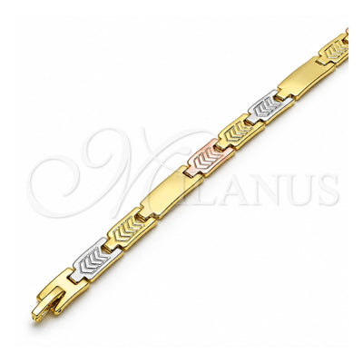 Oro Laminado Solid Bracelet, Gold Filled Style Polished, Tricolor, 03.102.0052.08 (07 MM Thickness, 8 Inches Length)
