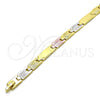 Oro Laminado Solid Bracelet, Gold Filled Style Polished, Tricolor, 03.102.0052.08 (07 MM Thickness, 8 Inches Length)