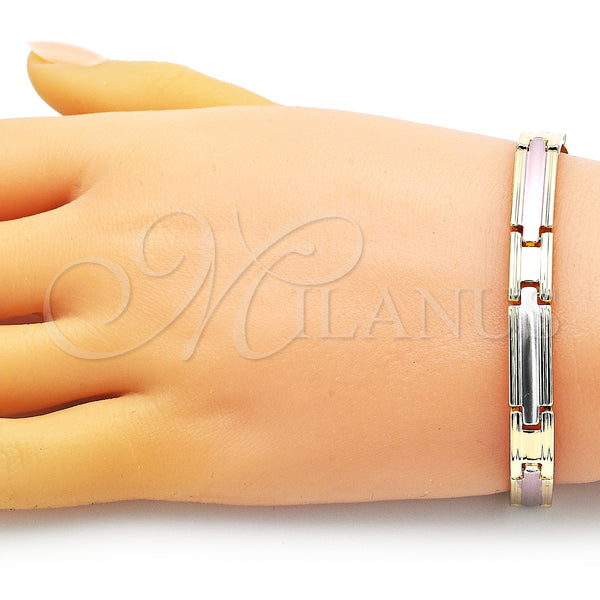 Gold Filled Bracelet — Solid Bracelet Polished Tricolor 03. 07 MM Thickness — alternate product view — SKU 151912 | Oro Laminado brazalete — Solid Bracelet pulido Tricolor 03. 07 MM Thickness — SKU 151912