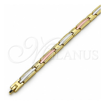 Oro Laminado Solid Bracelet, Gold Filled Style Polished, Tricolor, 03.102.0053.08 (07 MM Thickness, 8 Inches Length)