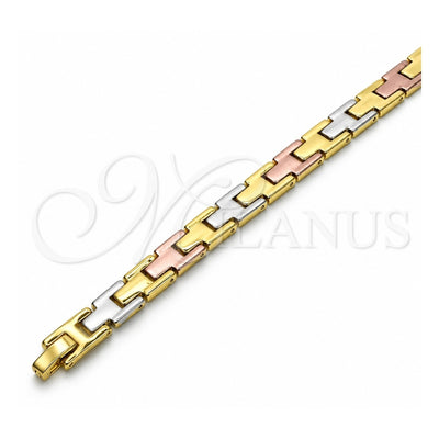 Oro Laminado Solid Bracelet, Gold Filled Style Polished, Tricolor, 03.102.0054.08 (08 MM Thickness, 8 Inches Length)