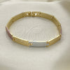 Oro Laminado Solid Bracelet, Gold Filled Style Polished, Tricolor, 03.102.0055.08 (07 MM Thickness, 8 Inches Length)