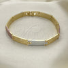 Oro Laminado Solid Bracelet, Gold Filled Style Polished, Tricolor, 03.102.0055.08 (07 MM Thickness, 8 Inches Length)
