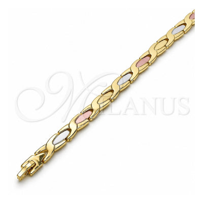 Oro Laminado Solid Bracelet, Gold Filled Style Polished, Tricolor, 03.102.0057.08 (07 MM Thickness, 8 Inches Length)
