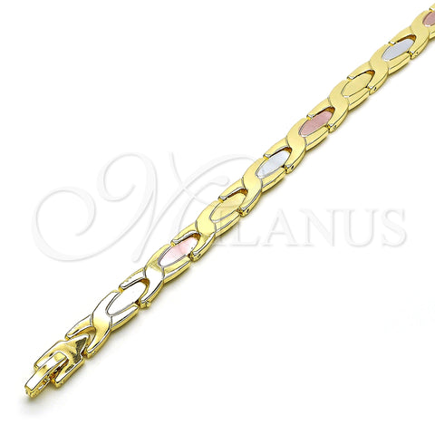 Oro Laminado Solid Bracelet, Gold Filled Style Polished, Tricolor, 03.102.0057.08 (07 MM Thickness, 8 Inches Length)