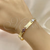 Oro Laminado Solid Bracelet, Gold Filled Style Butterfly Design, Polished, Tricolor, 03.102.0060.08 (07 MM Thickness, 8 Inches Length)