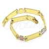 Oro Laminado Solid Bracelet, Gold Filled Style Butterfly Design, Polished, Tricolor, 03.102.0060.08 (07 MM Thickness, 8 Inches Length)